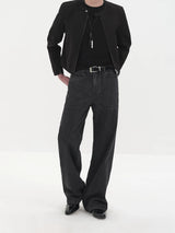 Fitted Straight Leg Patchwork Black-White-Blue Jeans