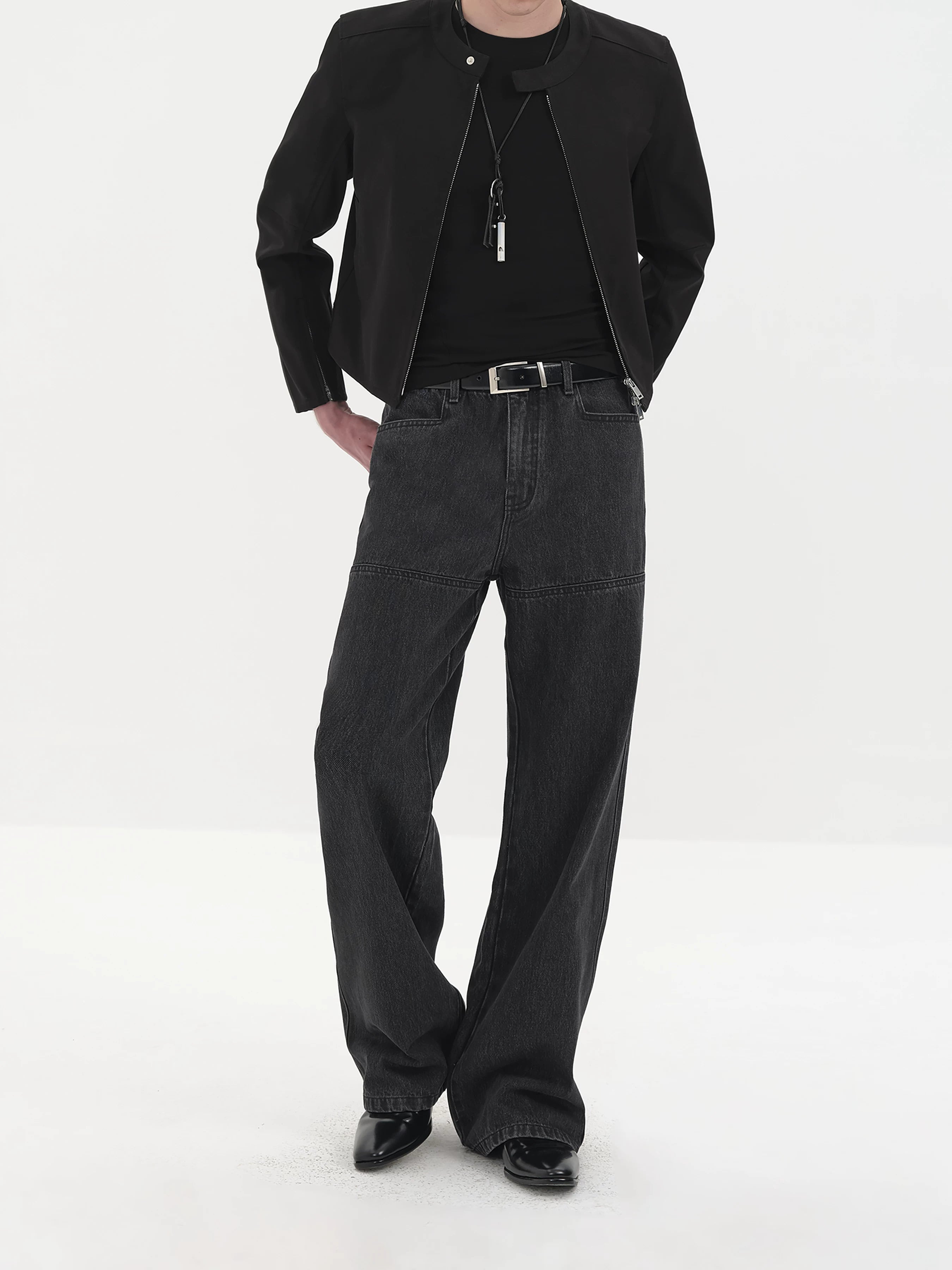 Fitted Straight Leg Patchwork Black-White-Blue Jeans