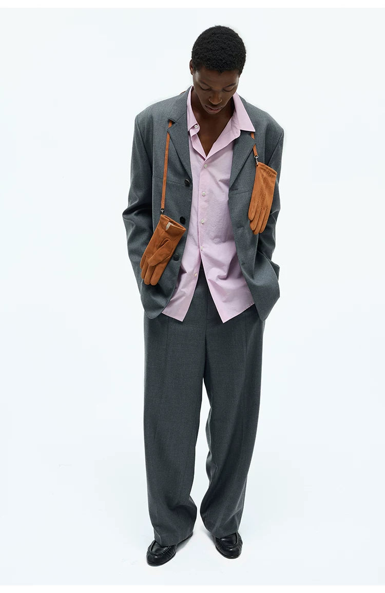 Merino Wool Casual Pleated Straight Pants