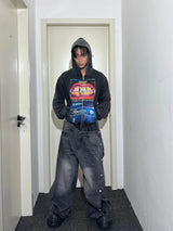 Washed Distressed Slim Fit Cropped Hoodie