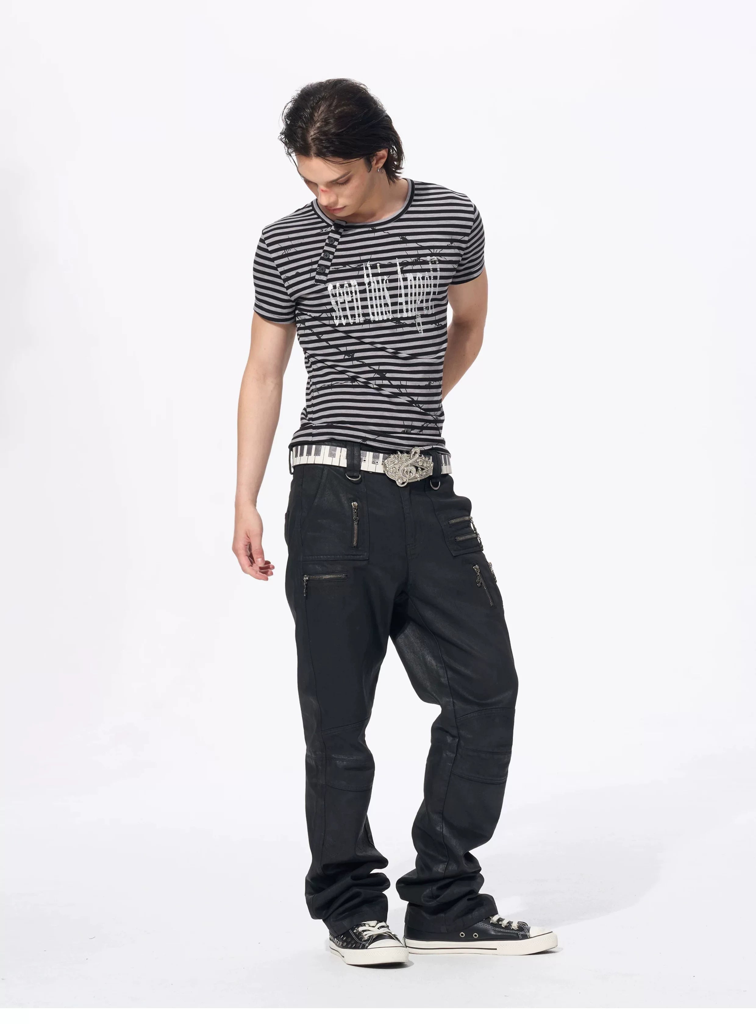 Slim Fit Letter Print Striped Tees