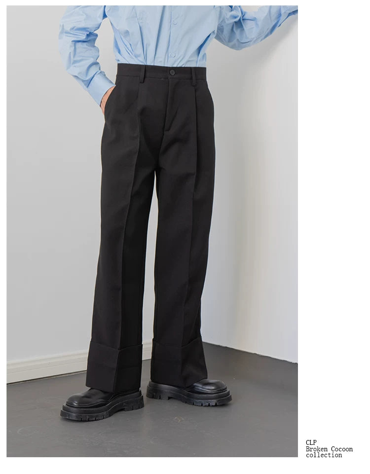 Men's Black Loose Straight Cuffed Pants