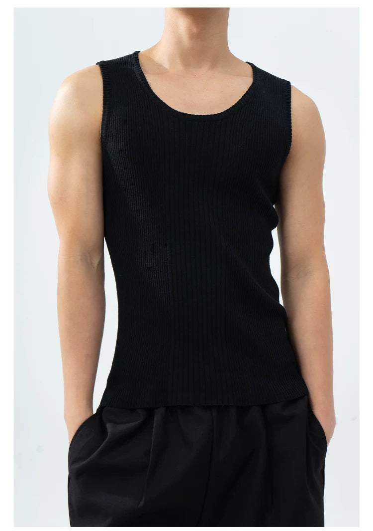 Men's Slim Striped Ribbed Knit Vest