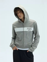 Two-Tone Cotton Embroidered Crop Zip Hoodie