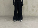 Black Loose Pleated Flare Cotton Sweatpants