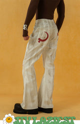 Men's Vintage White Sickle-Print Flare Jeans