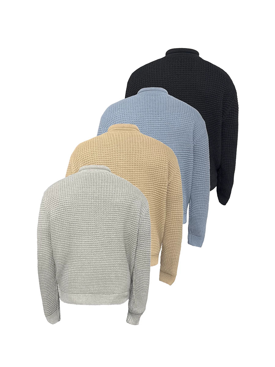 Quilted Drawstring Waffle Knit Cardigan Multi