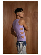 Purple Heart Rhinestone Cutout Tank Top