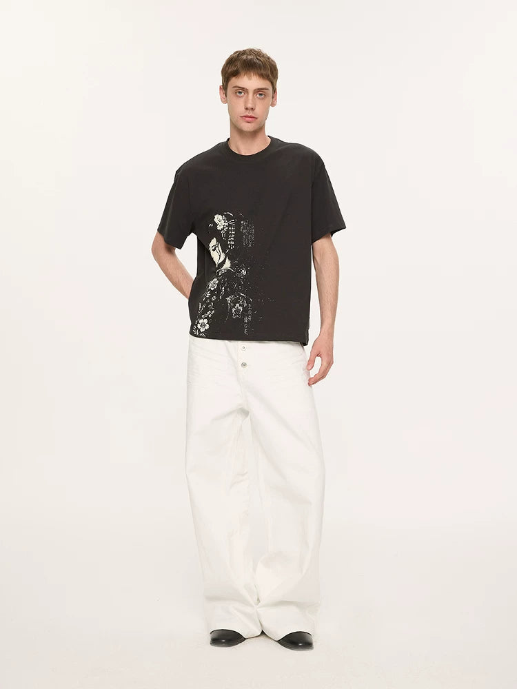 Geisha Print Casual Boxy Tee