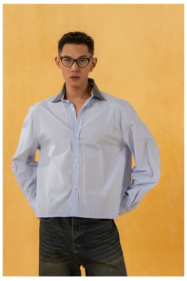 Men's Blue Striped Long Sleeve Shirts