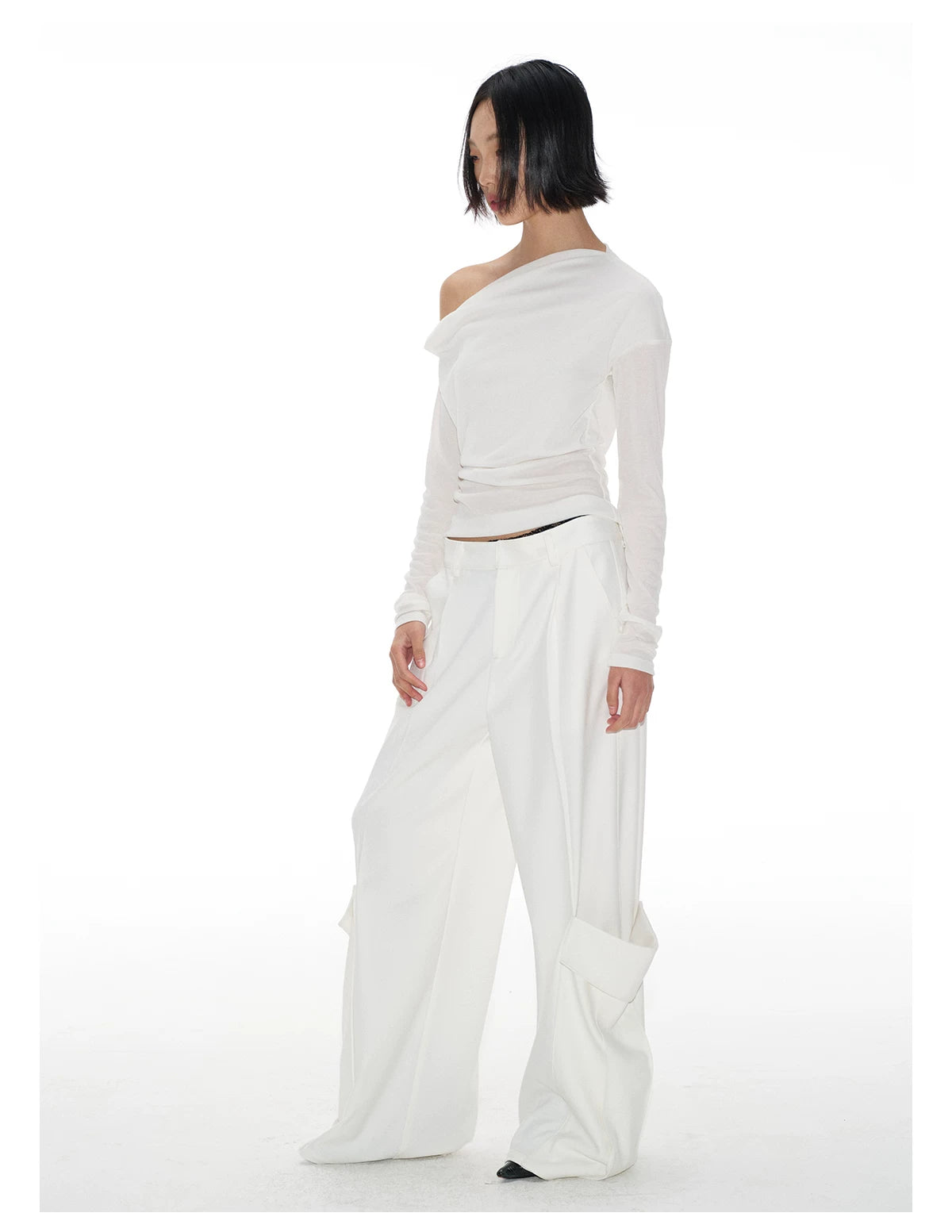 Dual Pocket Pleated Straight Flared Pants