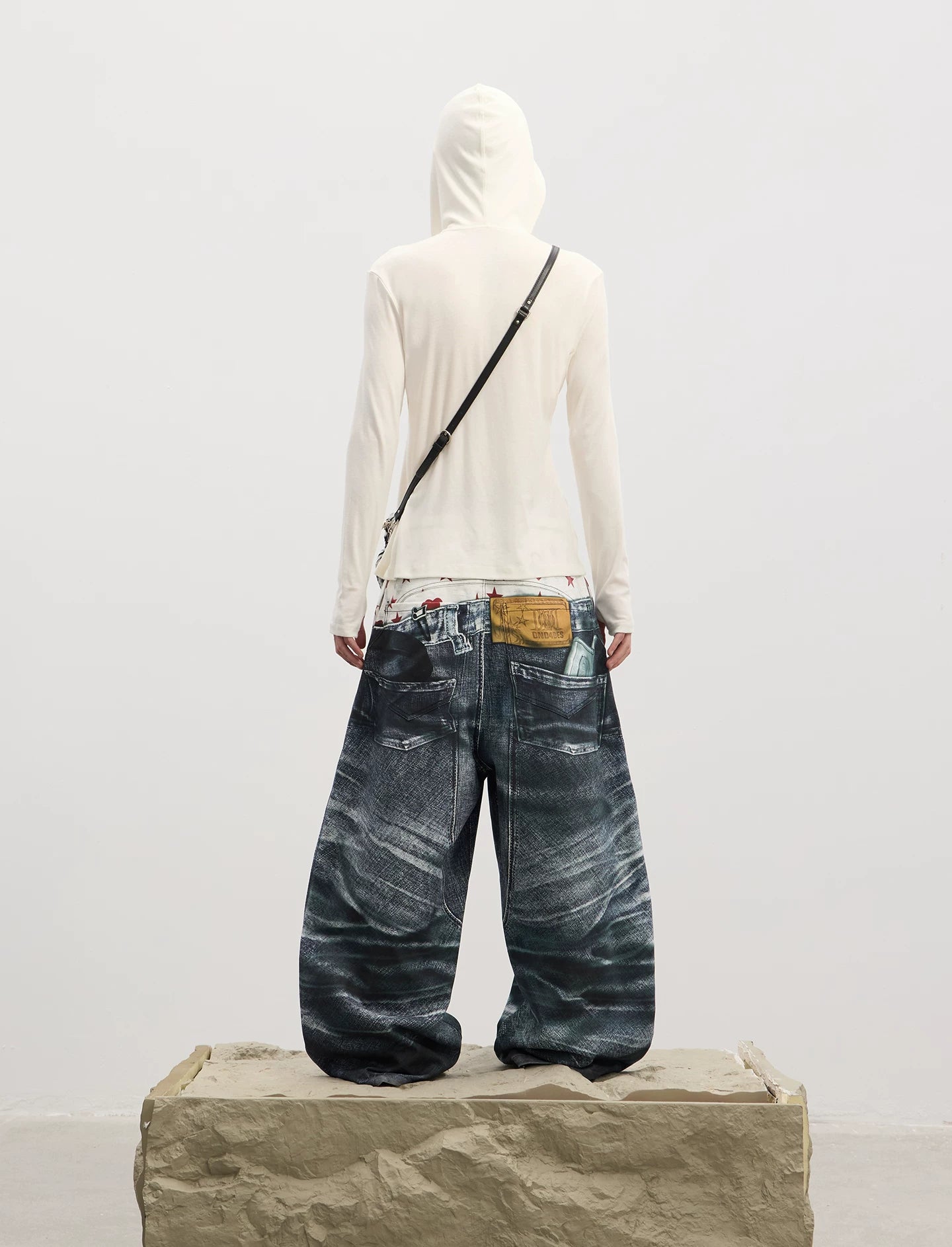 Double Waistband 3D Printed Baggy Jeans