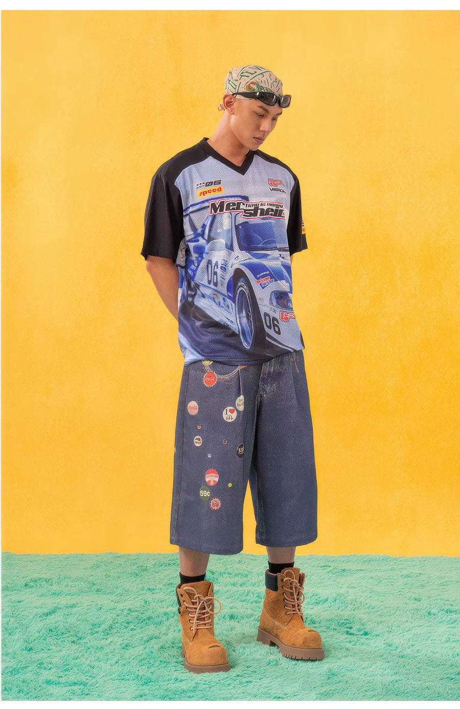 Men's Blue Black Racing Print Tee
