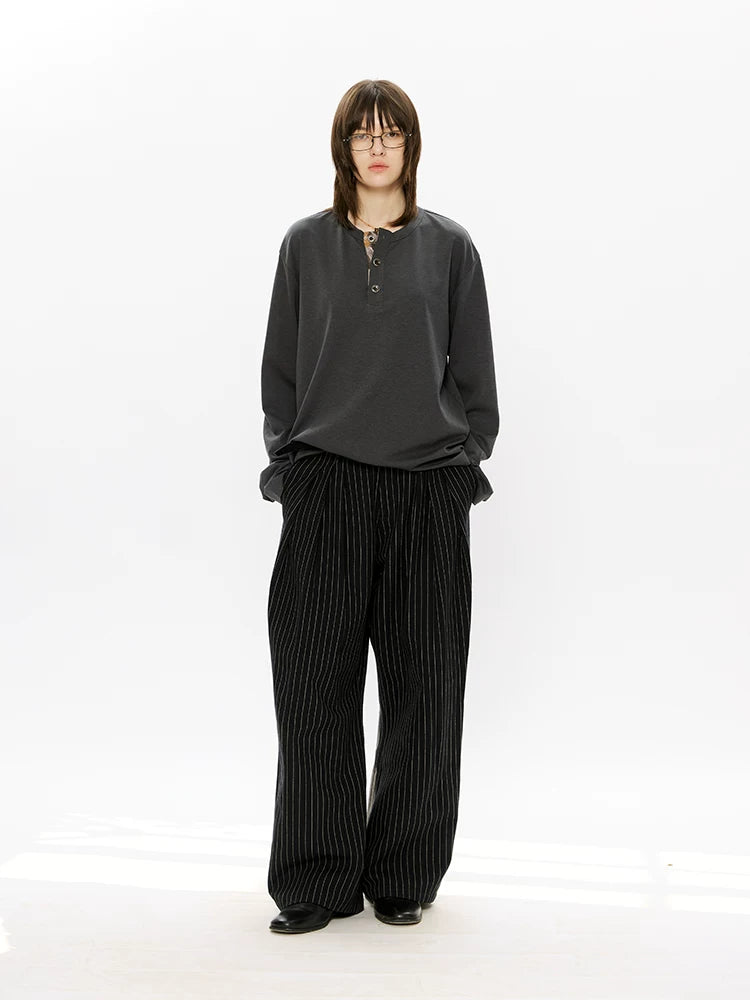 Long Sleeve Color Block Linen Henley