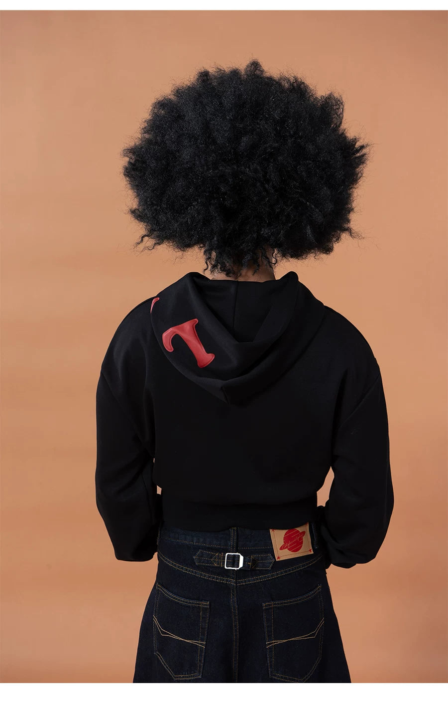 Men's Black Cropped Graphic Hooded Cardigan