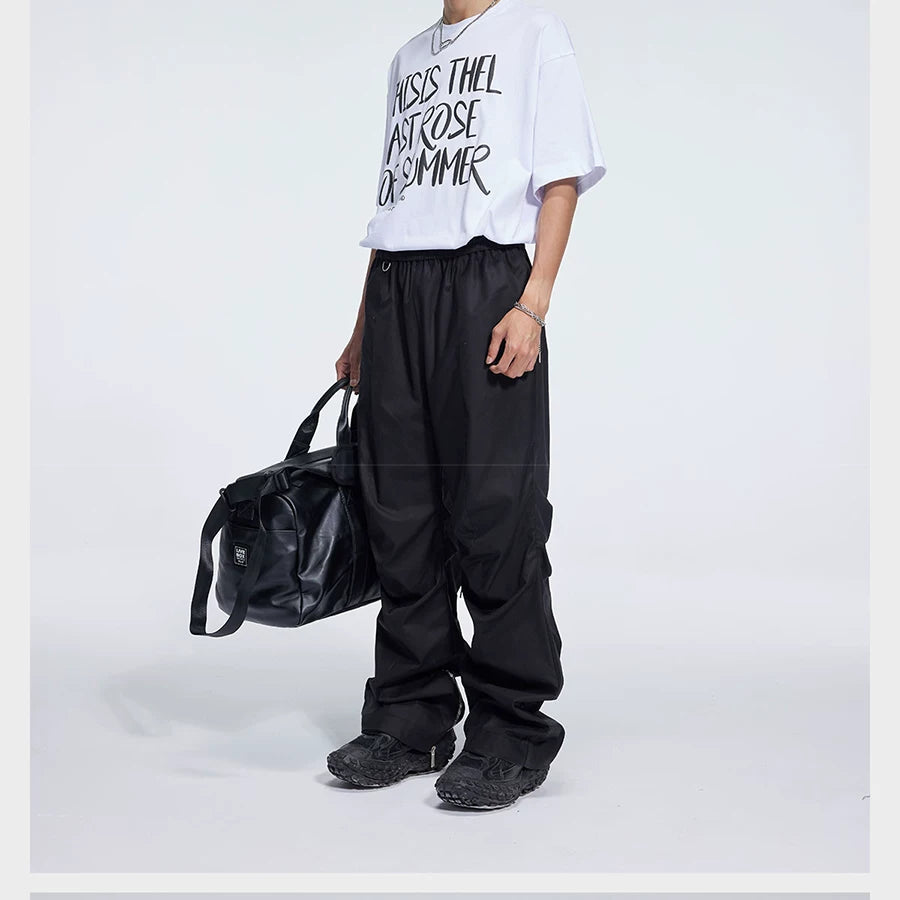 Double Pleated Zip Straight Loose Pants