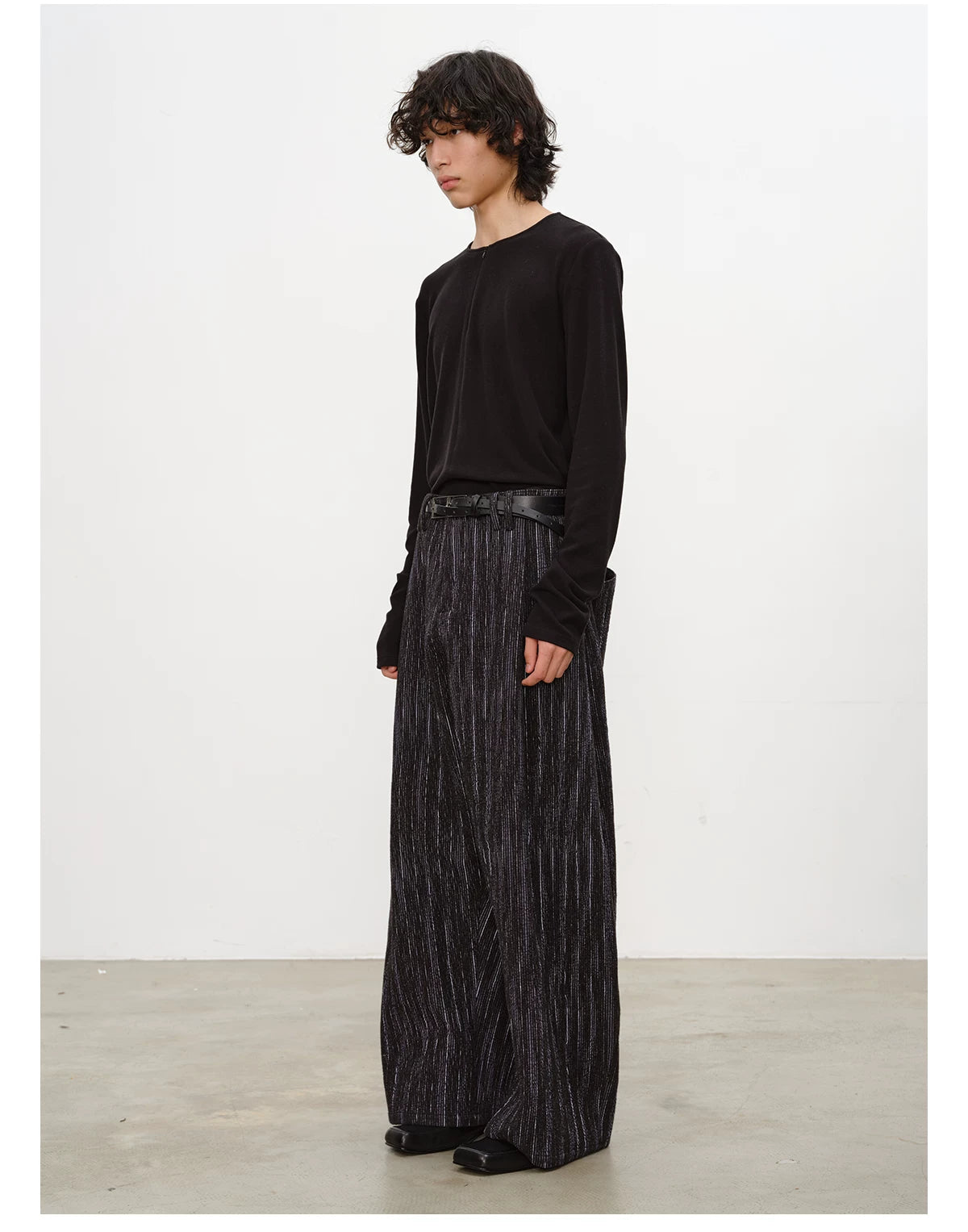 Hidden Half-zip Long-sleeve Crew Neck Top