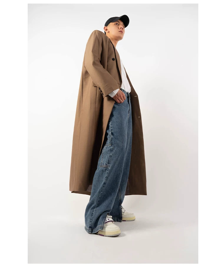 Men's Oversized Two-tone Windproof Trench Coat