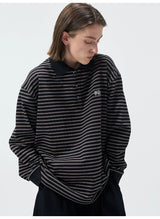 Striped Embroidered Long Sleeve Polo Tee