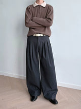 Brushed Velvet Pleated Loose Straight Pants