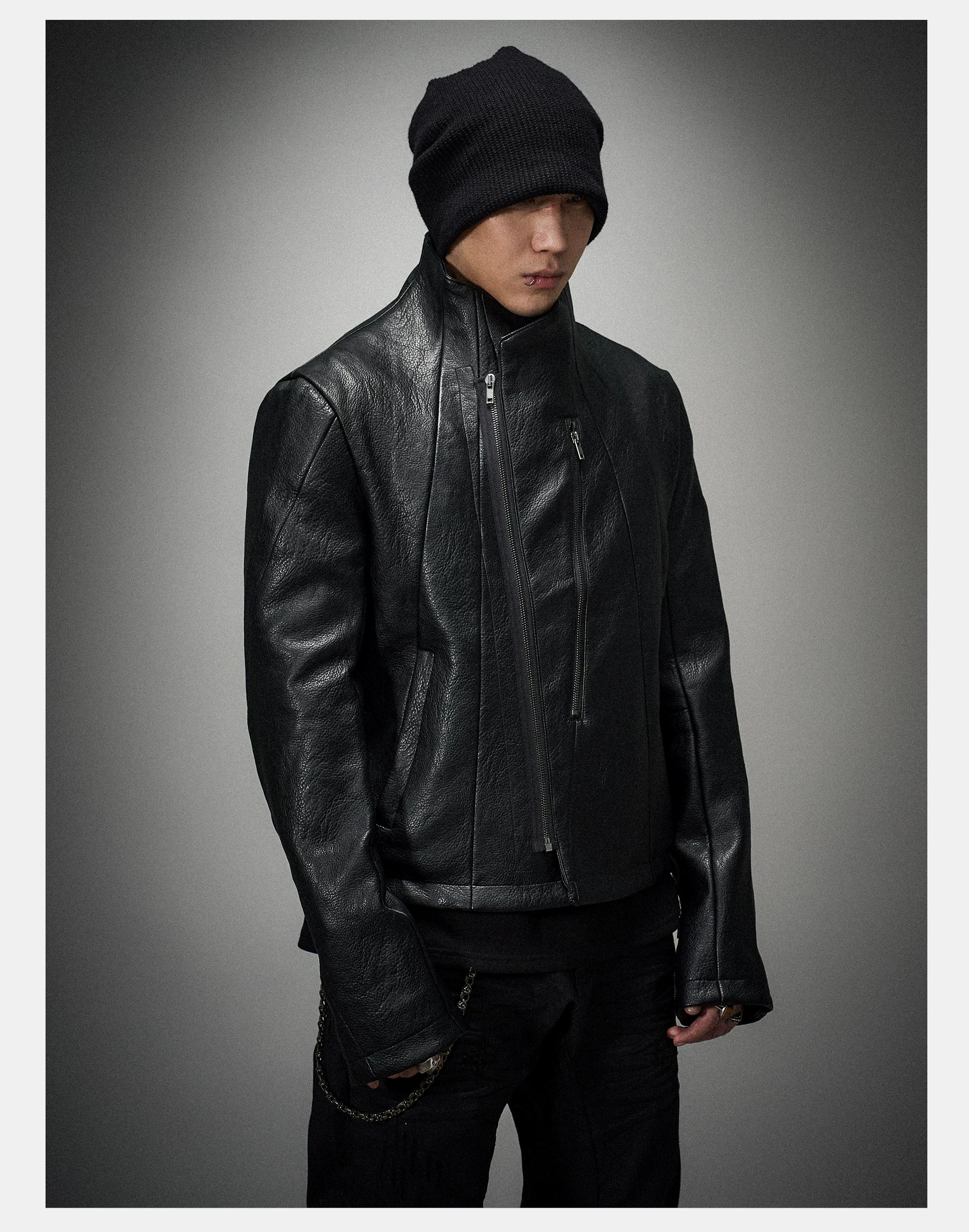 Asymmetric Wild Cowhide Leather Jacket