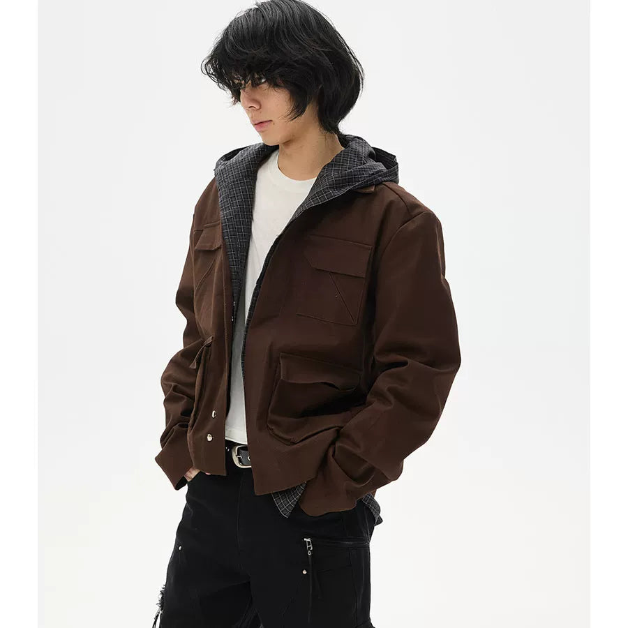 Two-Tone Cropped Lace Pocket Magnetic Jacket