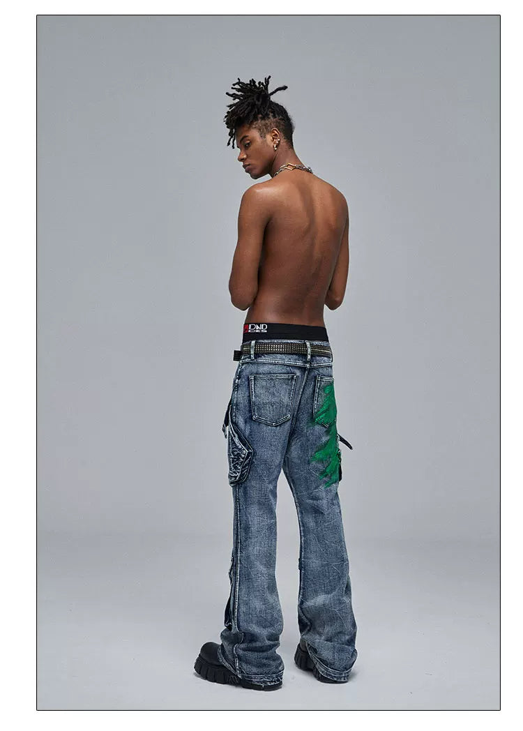 Cleanfit Green Washed Multi-pocket Straight Jeans