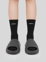 Black Embroidered Brushed Long Socks