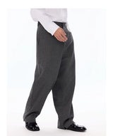 Grey Pinstripe Wool Blend Trousers