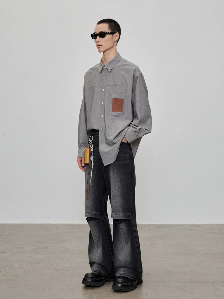 Relaxed Fit Leather Patch Pocket Shirt