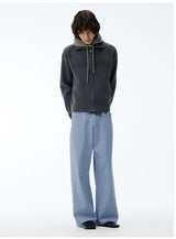 Faded Washed Pleated Straight Jeans