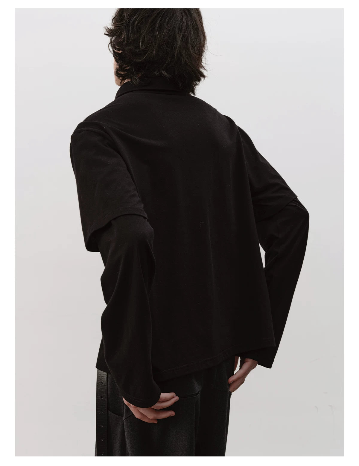 Black Boxy Fit Fake Two-Piece Polo