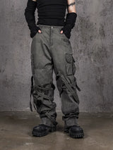 Distressed Patched Strapped Cargo Pants