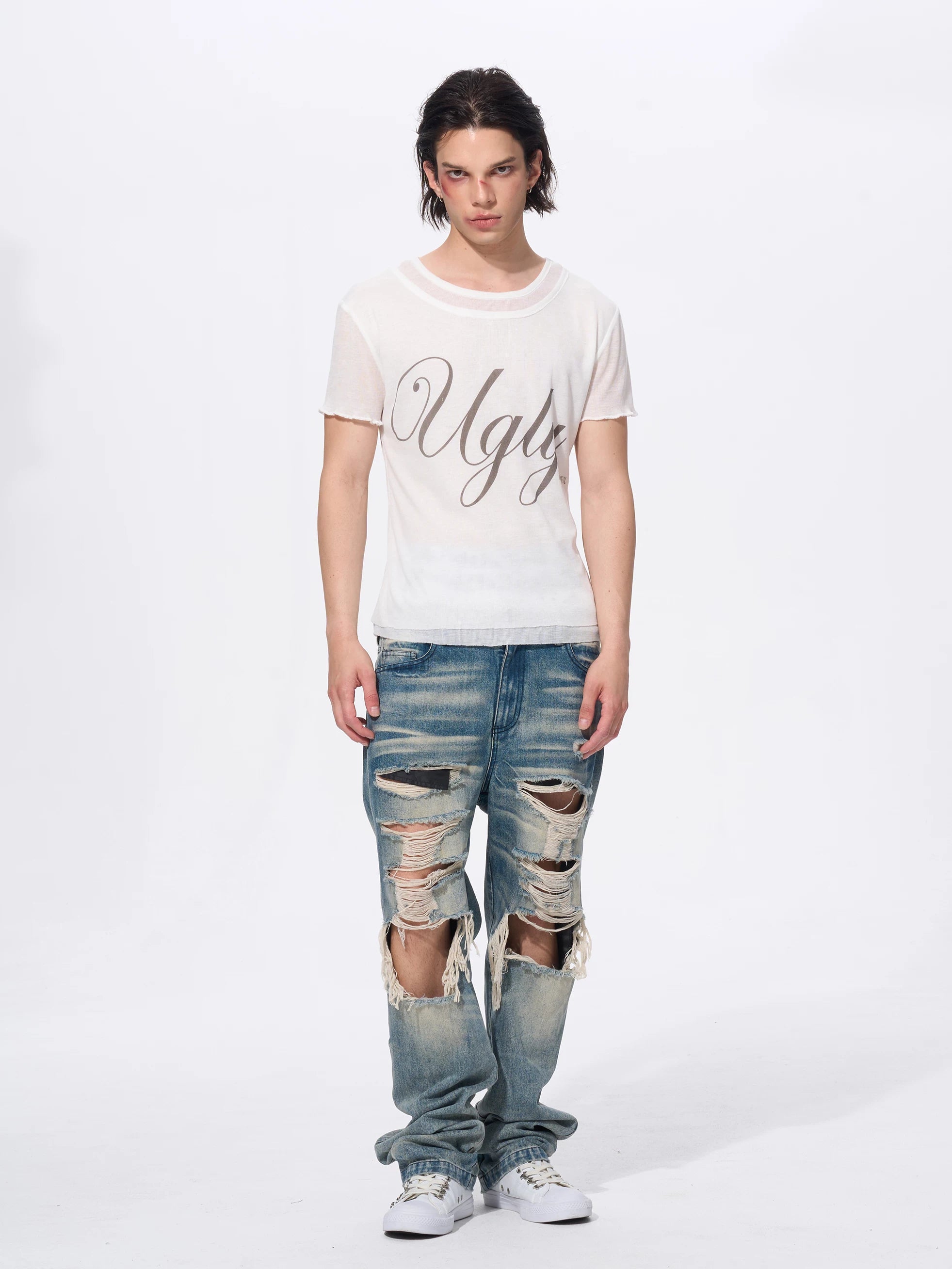 White Men's Twofer Letter Print Tee