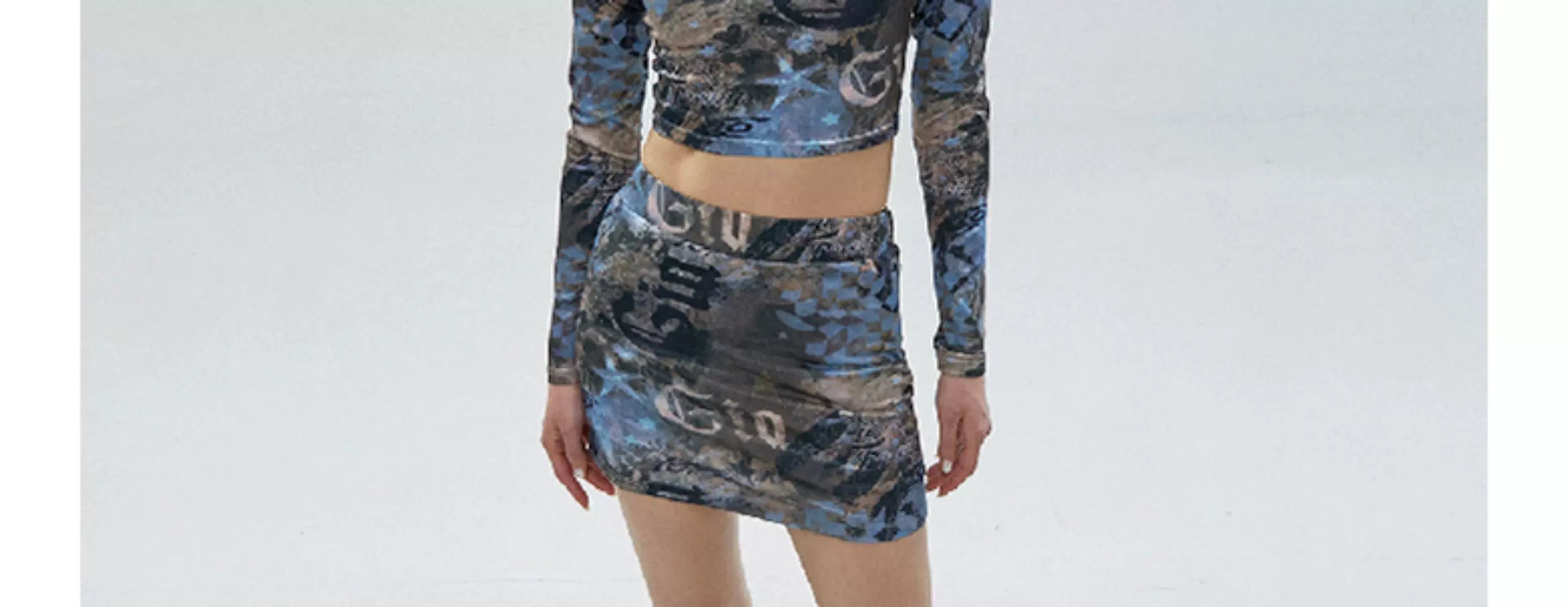 Cat Ear Print Y2K Crop Set