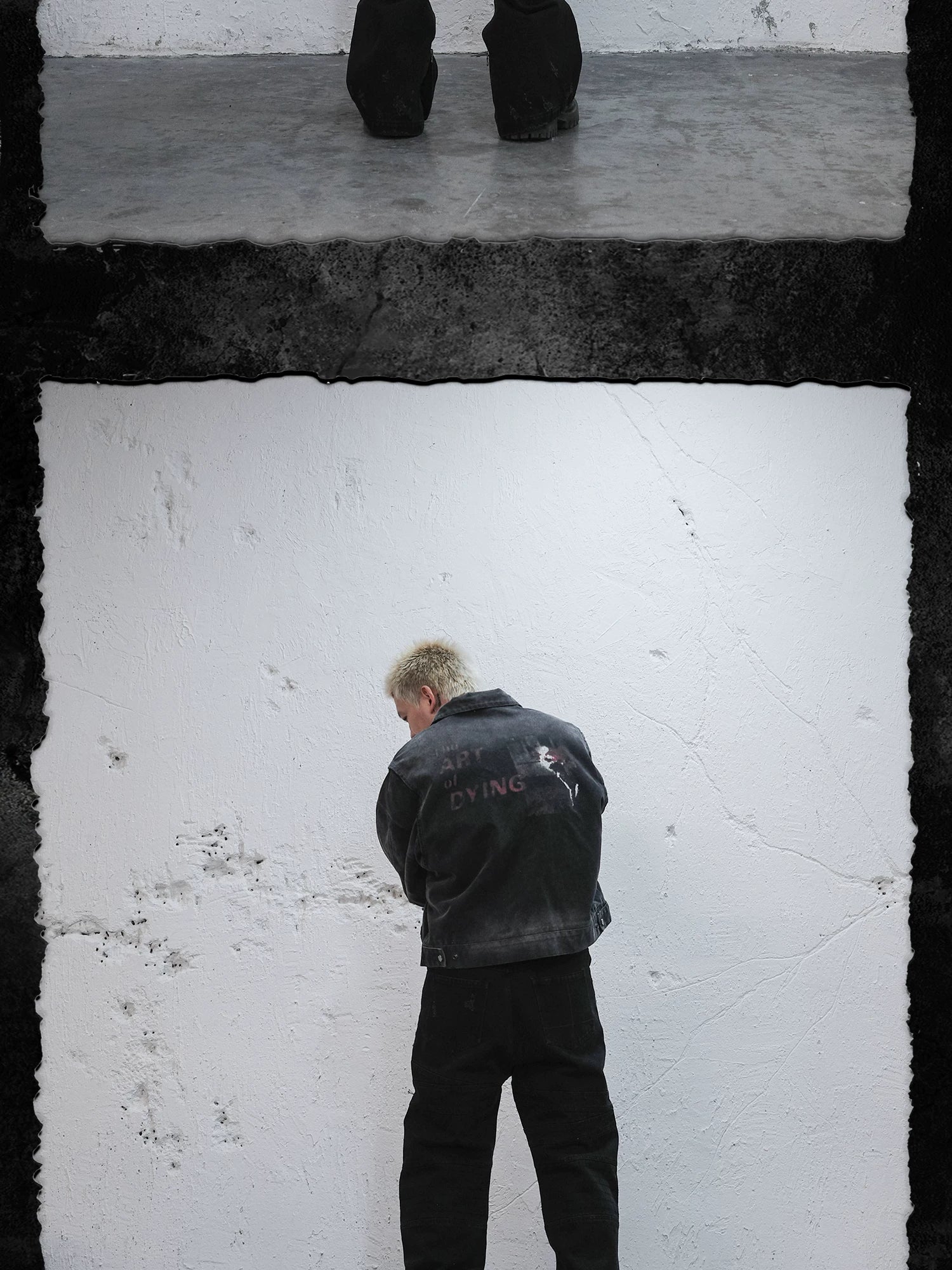 Washed Distressed Printed Gradient Detroit Jacket