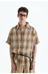 Loose Plaid Cotton Short Sleeve Shirt