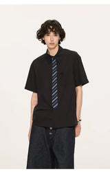 Striped And Houndstooth Short-Sleeved White Shirt