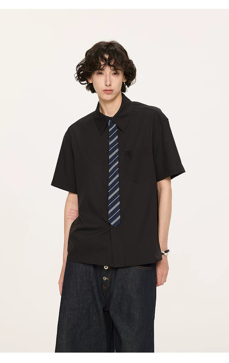 Striped And Houndstooth Short-Sleeved White Shirt