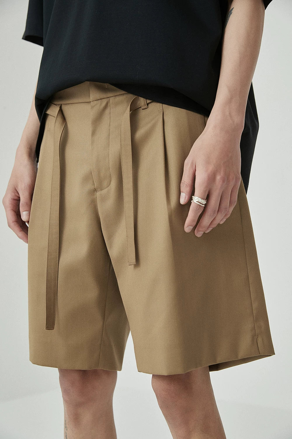 Draped Drawstring Elastic Waist Pleated Shorts