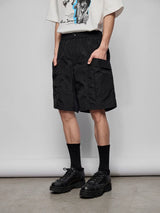 Pleated Metal Nylon Tech Cargo Shorts
