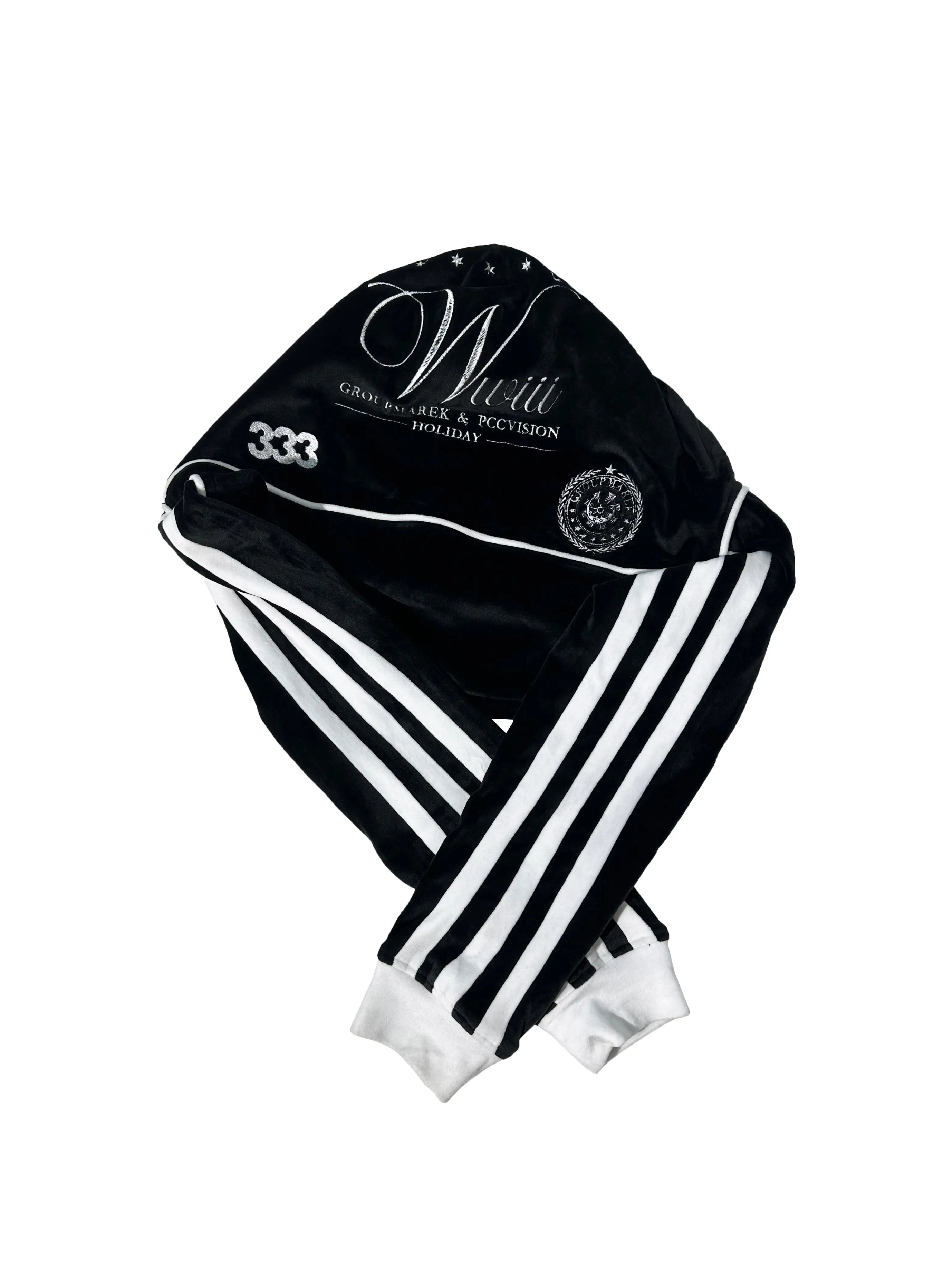 Black Velvet Embroidered Pullover Scarf