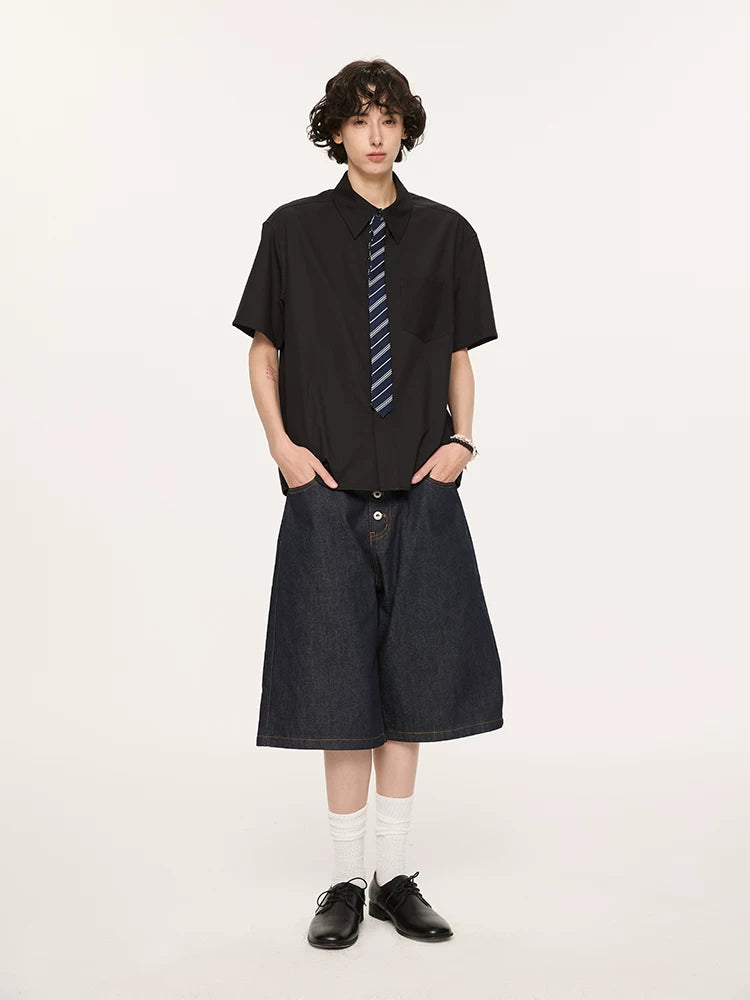 Striped And Houndstooth Short-Sleeved White Shirt