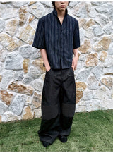 Short-Sleeve Striped Cotton Linen Shirt