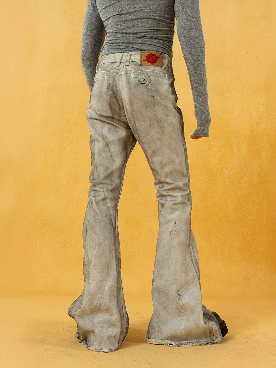 Men's Vintage Grey Distressed Flare Jeans