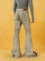 Men's Vintage Grey Distressed Flare Jeans