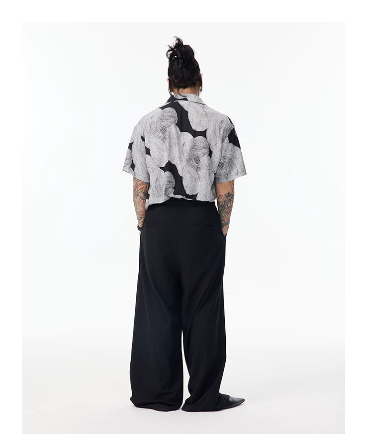 Sketch Print Hawaiian Cuban Collar Shirt