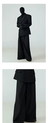 Black Draped Wide Leg Casual Pants