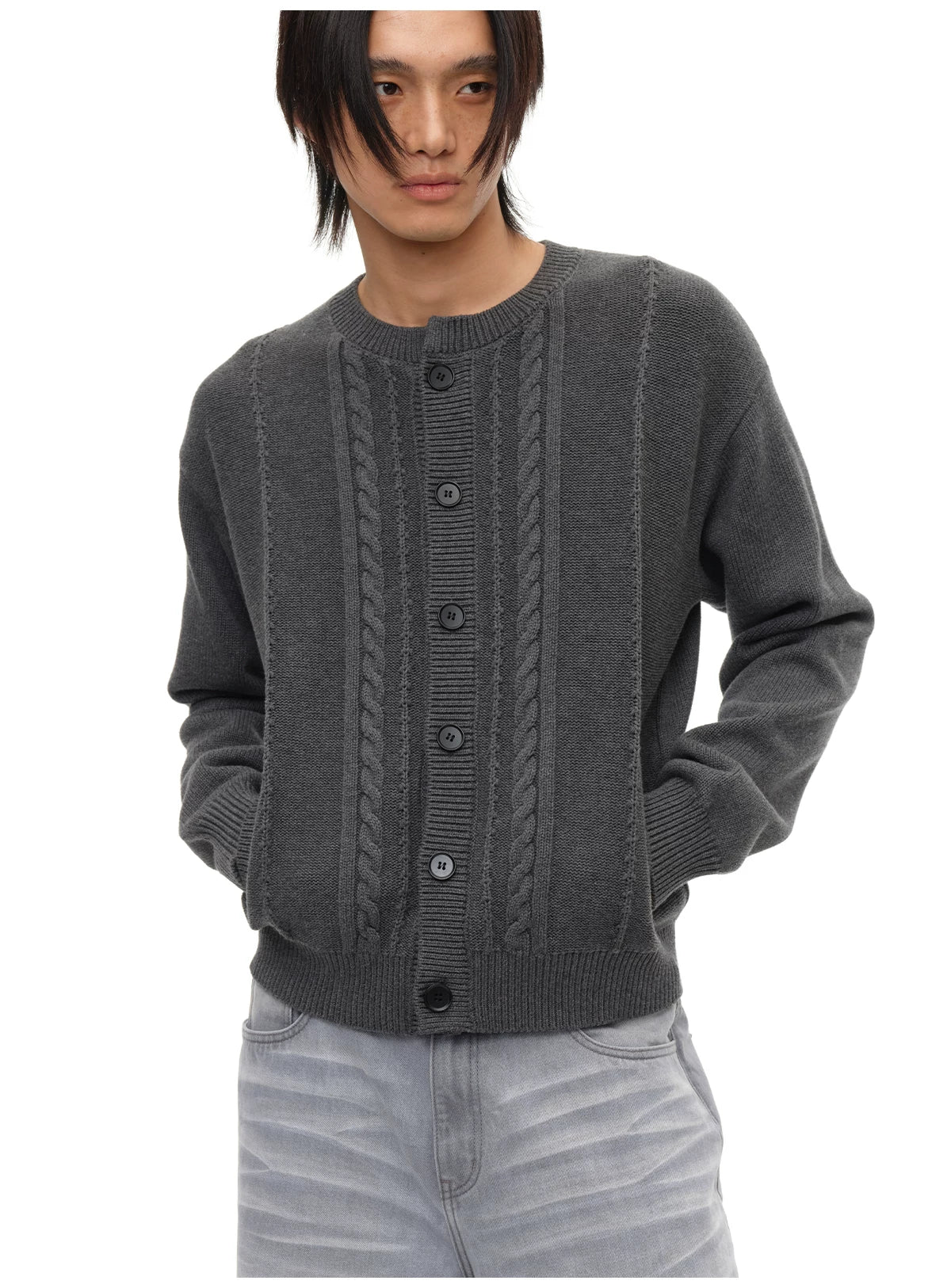 100% Cotton Crew Neck Cable Cardigan