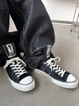 Black Leather Blend Vulcanized Tongue Sneakers